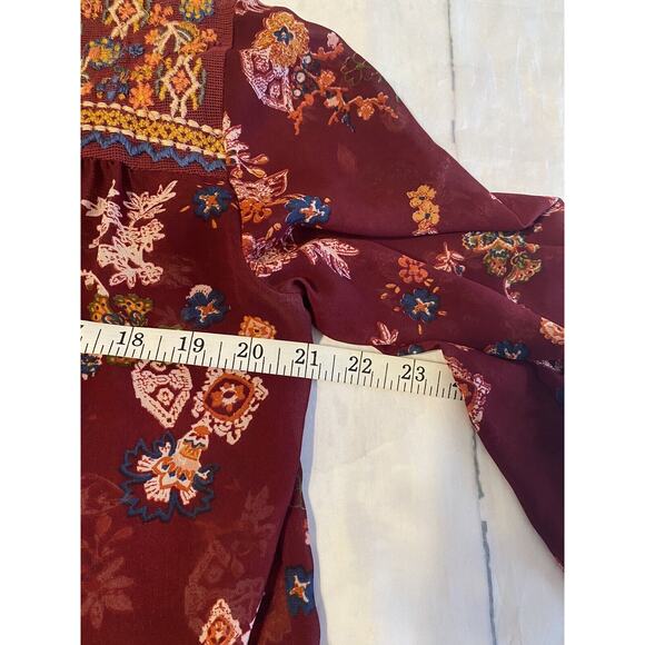 Derek Heart Blouse Floral Boho‎ Hippie Burgundy Women’s Size Medium - Picture 5 of 8